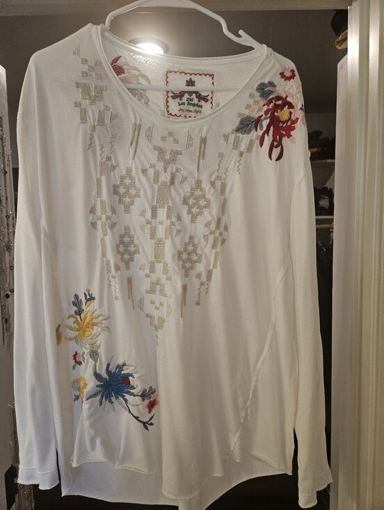 Johnny Was Tops - Johnny Was Floral Embroidered  Sheer T Shirt- Medium